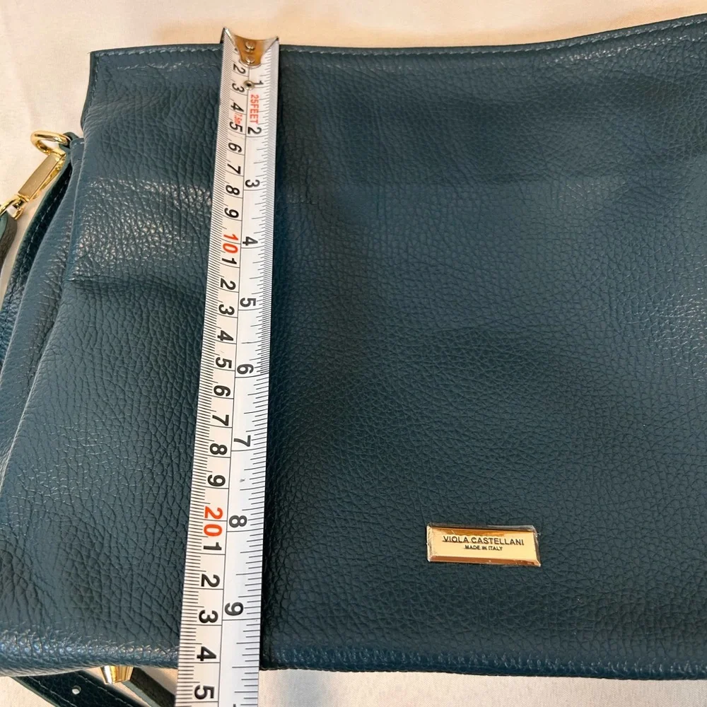 Viola Castellani Italian Genuine Leather Handbag Forest Green Gold Tone Hardware - Picture 8 of 12